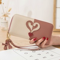 Dompet kartu baru untuk wanita edisi Korea dompet sambungan cinta Panjang tas ritsleting tas tangan klip uang wanita 2025