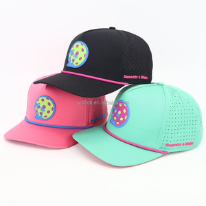 Gorra de béisbol de alta calidad con parche de PVC de 5 paneles, impermeable, con orificios cortados a láser, perforada, gorra de golf de poliéster con cuerda. - Product Image 3