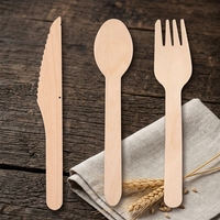 Ensemble de couverts jetables en bois de bouleau compostable de qualité supérieure (couteau, fourchette, cuillère) pour restaurants haut de gamme