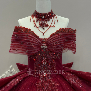 XS306 <b>Glitter</b> <b>Red</b> Off Shoulder Sequined Beaded Party Women's Quinceanera Evening Gowns Dresses - Product Image 5