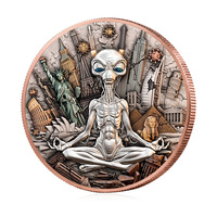 Pièce de monnaie en cuivre fin 999 de 1 oz, médaille ronde à relief Alien, souvenir de collection 3D, pièce de monnaie en cuivre de 1 oz