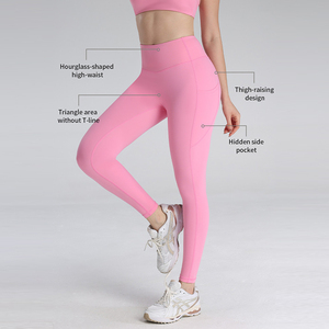 Leggings de yoga taille haute anti-transparence avec poches, effet sablier, froncés aux fesses, pour le fitness et l'entraînement en salle de sport, vente en gros OEM - Product Image 1