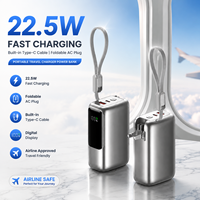 Chargeur de voyage portable 22,5W AVS 10000 mAh pliable avec prise CA intégrée, câble Type-C, affichage numérique, batterie de qualité automobile, autorisé pour le transport aérien