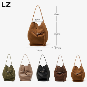 LZ Top Grain Cow <strong>Leather</strong> <strong>Bucket</strong> <strong>Bag</strong> Premium Suede <strong>Womens</strong> Shoulder <strong>Bag</strong> Large Capacity Genuine <strong>Leather</strong> Handbags Tote <strong>Bag</strong> - Product Image 1