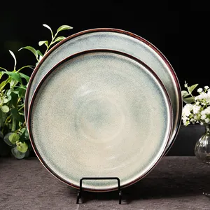 WEIY Korean Hot Sale Dinner Porcelain Buffet Food Plate Wholesale Color Glaze Blue Ceramic Round Plates Dishes For Restaurant