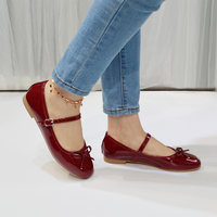 Ballerines Mary Jane en cuir verni bordeaux pour femme, avec nœud à bride unique, élégantes pour les soirées et le quotidien