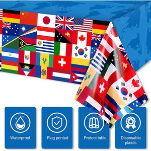 Yunik International Flag <b>Tablecloth</b> 130x220cm Disposable Party Decor for Birthdays Holidays Gatherings Picnics - Product Image 2