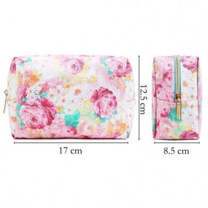 Sac de toilette pour filles à grande capacité, imprimé de fleurs mignonnes, sac cosmétique en cuir PU pour femmes, pochette - Product Image 5