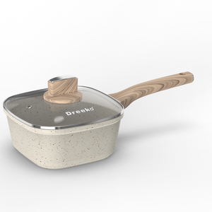 Nieuwe design eco-vriendelijke antiaanbak kookset met glazen deksel, geschikt voor inductie & gas, met bakeliet houten handvat - Product Image 4