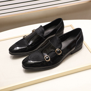 Chaussures en cuir pour hommes, chaussures de soirée pour gentleman, cuir verni avec crin de cheval, chaussures monk haut de gamme à double boucle - Product Image 3