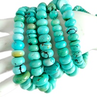 Perles Rondelles Plates en Turquoise Bleue Véritable, Perles Naturelles de Turquoise de Kingman