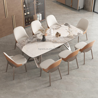 Meubles de salle à manger à prix avantageux, table à plateau en dalle, table moderne pour la maison et la cuisine, ensemble de table 8 places, plateau en marbre, table à manger en acier inoxydable