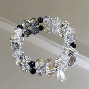 Pulsera de Cuentas de Cristal Negro Popcorn Cracked con Dije de Hoja y Color Degradado, Estilo Fantasía de Moda, para Mujer y Niña, Pulseras de la Amistad, Joyería - Product Image 3