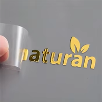 Autocollant de transfert de logo en vinyle transparent 3D imprimé sur mesure, faible MOQ, étiquettes d'emballage imperméables, transfert métallique argenté/doré
