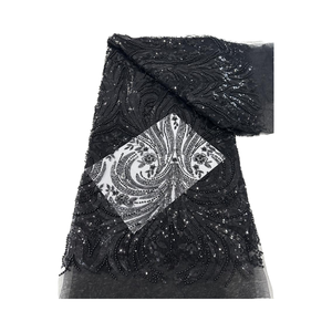 2025 High Quality Eco Friendly <b>Sequins</b> Beaded Lace Fabric for Nigerian Bridal Wedding and Party Dresses Wholesale Export - Product Image 3