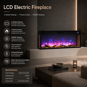 <span class=keywords><strong>Insert</strong></span> de cheminée électrique LCD moderne à 3 faces avec flamme LED <span class=keywords><strong>panoramique</strong></span> multicolore et bûches décoratives - Product Image 2