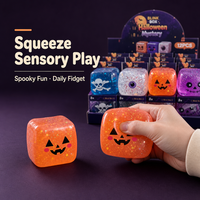 Jouet Squishy Cube d'Halloween, Jouet Sensoriel Anti-Stress à Presser, Cadeau Fidget pour Fête ou Événement