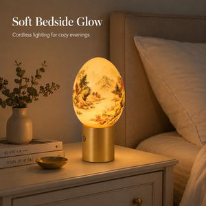 Rechargeable <b>Touch</b> Table <b>Lamp</b> Hand Painted Egg Shape Ambient Light with Gold Metal Base for Bedroom Restaurant Hotel Decor - Product Image 4