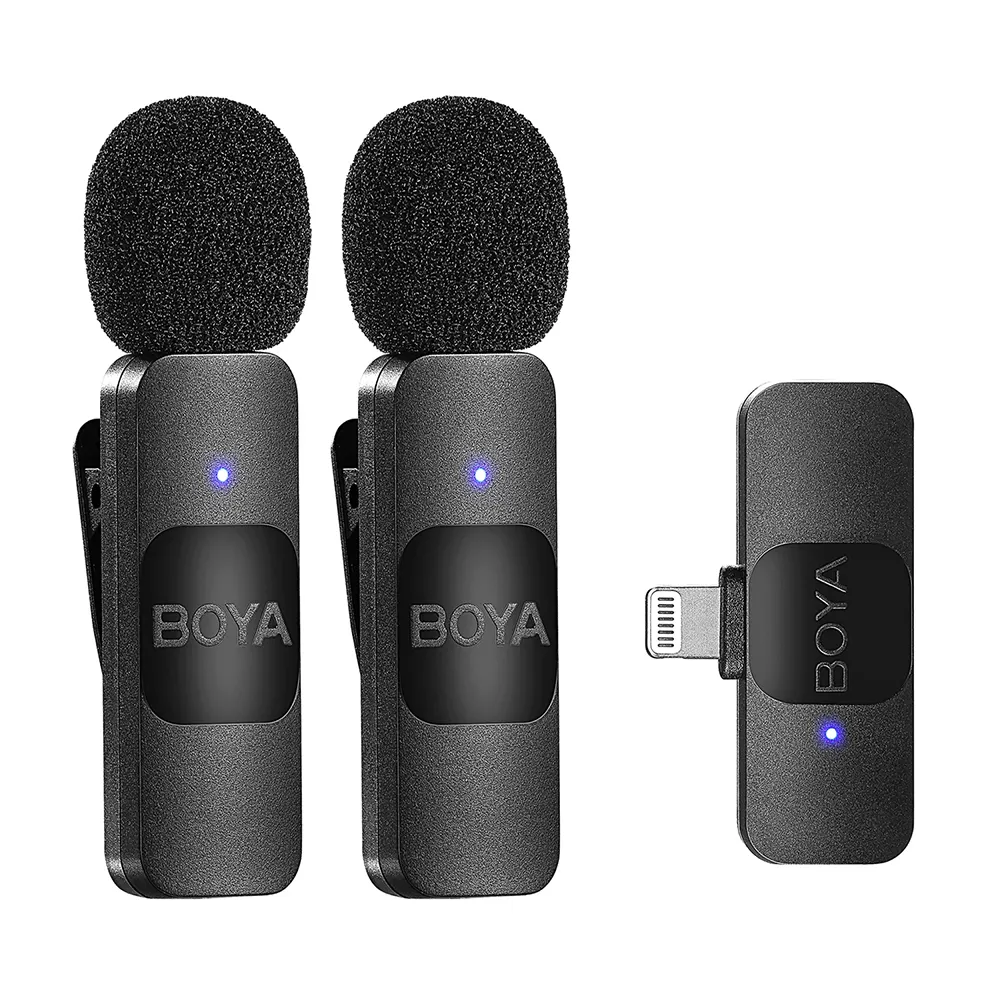 BOYA BY-V2 Video Recording Interview Live Streaming Cancellation Omnidirectional Wireless Lavalier Microphone for iPhone iPad