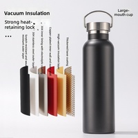 Bouteille d'eau isotherme en acier inoxydable bleu lac 750 ml, grande ouverture, pour le sport, le cyclisme, avec poignée métallique et bouchon, tasse de gym, tasse de voyage