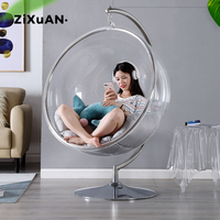 Fauteuil bulle transparent rotatif en acrylique avec coussin et support, mobilier pour hôtel et maison