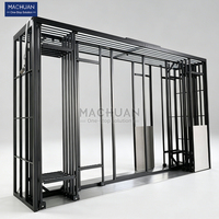 Vitrine d'exposition coulissante personnalisée en métal avec éclairage LED pour carreaux, présentoir d'échantillons pour céramique, marbre et pierre frittée en showroom