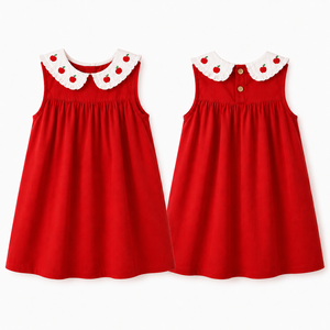 Vendita all'Ingrosso di Nuovi Vestiti Personalizzati per Bambine, Abito Senza Maniche Rosso in 100% Cotone, Vestiti Estivi per Bambine - Product Image 2