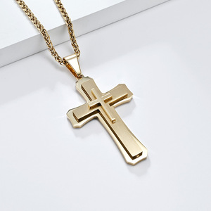 yunnique niche three-layer stacked design high-end <b>titanium</b> steel cross necklace for men, fashionable and colorfast - Product Image 4