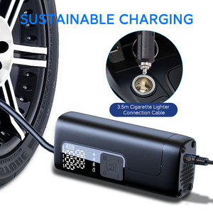 Compresor de Aire Eléctrico Inalámbrico Portátil Recargable, Inflador de Neumáticos para Auto/Bicicleta/Motocicleta, ABS <span class=keywords><strong>DC</strong></span> 12V 150PSI, Negro - Product Image 3