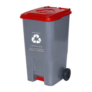 Bidone per la raccolta differenziata da 85 litri con coperchio rosso e ruote per la separazione dei rifiuti - Product Image 2