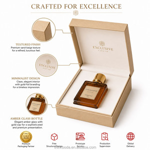 Boîte Cadeau <span class=keywords><strong>de</strong></span> Parfum Professionnelle Personnalisée en Similicuir Marron avec Emblème Doré, Couvercle à Charnière, Étui Rigide 100ml – Emballage Haut <span class=keywords><strong>de</strong></span> Gamme - Product Image 2
