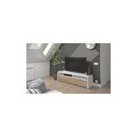 Mueble de Tv de lujo Kyoto de calidad superior con 2 puertas para sala de estar con blanco Artik (blanco mate)-Color roble canadiense