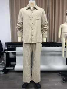 Ensemble de vêtements de sport pour hommes en velours côtelé, <span class=keywords><strong>chemise</strong></span> à manches longues et <span class=keywords><strong>pantalon</strong></span> décontractés pour l'été, respirants, en gros - Product Image 3