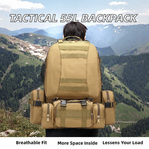 Sac à dos tactique d'extérieur multifonctionnel AD1 B-41 en tissu Oxford à poignée souple, système Molle, 3P Attack, 55L, respirant et ergonomique - Product Image 2