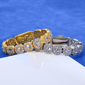 925 Sterling Silver 18K <b>Gold</b> Plated VVS Moissanite Square Baguette Link Bracelet Iced Princess Cut Hip Hop Bling Bezel <b>Set</b> - Product Image 3