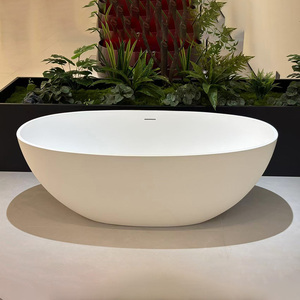 Gurgle Local Stock EE. UU. Independiente Mate Blanco Piedra artificial Bañera Textura de pizarra Superficie sólida Forma ovalada Bañera de remojo - Product Image 1