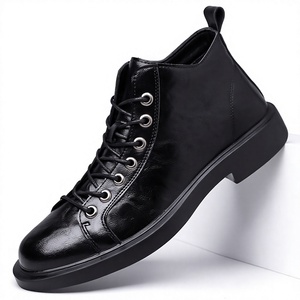 Botas de invierno 2025 estilo retro británico para hombre, con punta redonda, cordones, resistentes al desgaste, de media pantorrilla, parte superior de microfibra, tallas grandes. - Product Image 1