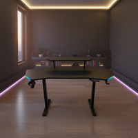 Bureau de jeu électronique réglable en hauteur avec support d'écran, noir, grand, RGB, bureau de jeu informatique, bureau de travail électrique, bureau debout