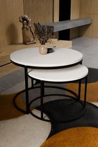 2-Piece Minimalist Living Room Set Round <b>Table</b> Single Coffee <b>Table</b> Side <b>Table</b> Coffee <b>Table</b> - Product Image 2