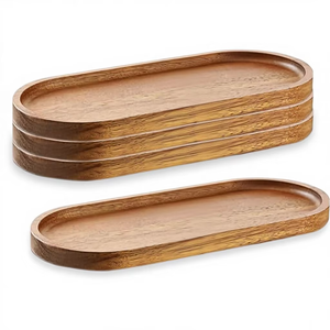 Linwnil Lot de 4 plateaux réutilisables écologiques 11,5x4 pouces ovales en bois pour charcuterie, plateaux de service, assiettes à fromage, assiettes à dîner en vrac - Product Image 1