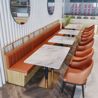 Vente en gros Canapé en cuir Nappa mural pour café Ensemble table de restaurant avec chaises