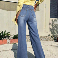 Jean en denim ample et décontracté pour femme, taille haute, jambe large, coupe droite, boutonné, uni, respirant, pour toutes les saisons, tricoté simple