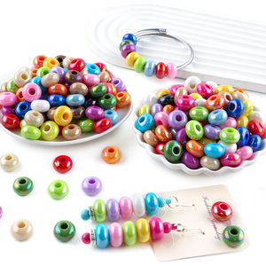 Perles en plastique acrylique de 14 mm de couleur unie pour bricolage, perles à grand trou en forme de roue, perles plates transparentes en plastique, vente en gros - Product Image 3