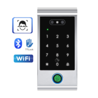 Sistema de Control de Acceso Biométrico con Reconocimiento Facial y de Huellas Dactilares, Resistente al Agua, con Aplicación TTlock, Contraseña y Tarjeta