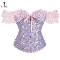 Corset bustier vintage pour femme, grande taille, avec fermeture à 6 agrafes sur le devant, à lacets, style bandage, manches en dentelle, bleu clair et foncé, pour occasions festives