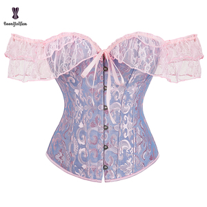 Frente 6 Busk cierre cordón vendaje Bustier Festival tamaño grande tetona señoras claro y azul oscuro encaje manga corsé Top para mujeres - Product Image 4