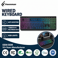 Keyboard Gaming RGB Berkabel Tombol Multimedia Kustom Tahan Lama 108 Tombol Anti-Ghosting Laptop PC Gaming