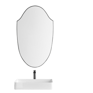 24x40 Inch Shield Scalloped Black Aluminum Alloy Framed Modern Wall <b>Mirror</b> Irregular Crest Decor for Bathroom - Product Image 1