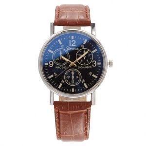 Venta al por mayor de moda de tres ojos luz azul espejo reloj de cuarzo cinturón de los hombres - Product Image 3