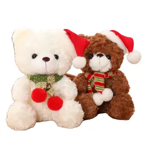Diskon pabrik 20cm syal topi merah natal indah mainan boneka hewan natal hadiah boneka beruang Mini